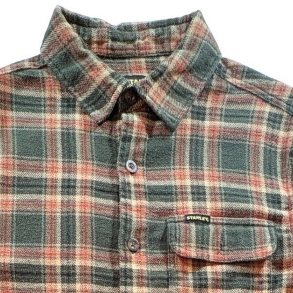 Stanley Flannel Shirt Mens Medium Green‎ Red Plaid Long Sleeve Button Down Work